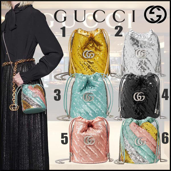 【グッチ】GG Marmont ダブルG ミニバケット スパンコールバッグ コピー 575163 9SYZP 5967